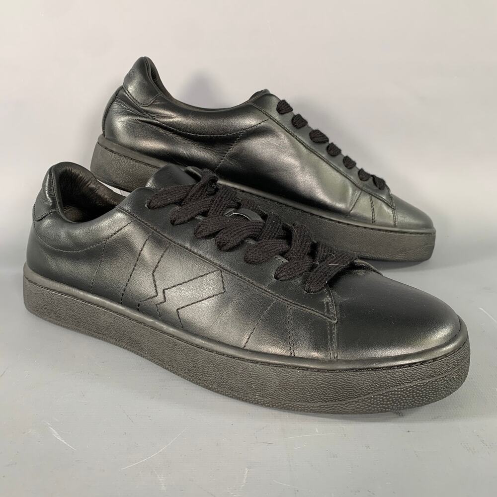 KENZO Size 10 Black Crackled Leather Low Top Sneakers